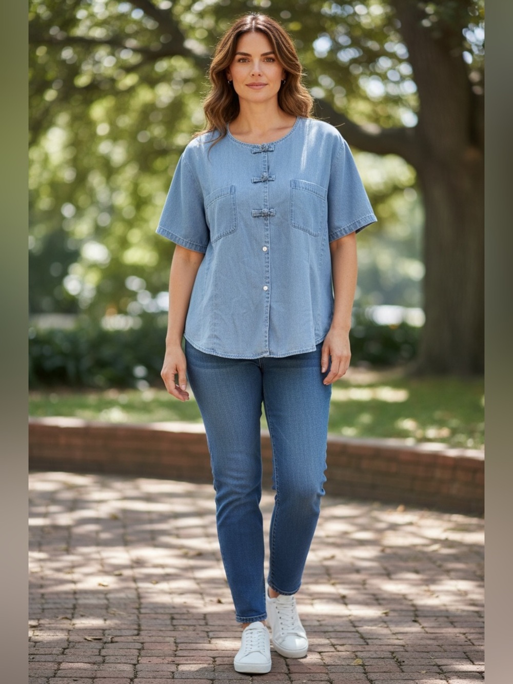 Crossroads Light Blue Denim Button-Front Women’s Top